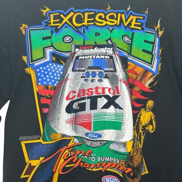 Vintage John Force Shirt Mens Large Black Double Sided Short Sleeve NASCAR GTX - Picture 4 of 8